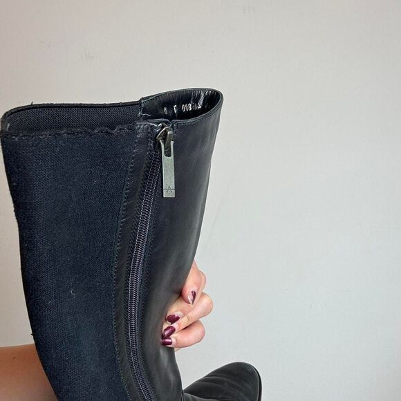 Aquatalia Y2K Black Leather and Fabric Riding Boots Made in Italy - Picture 5 of 7